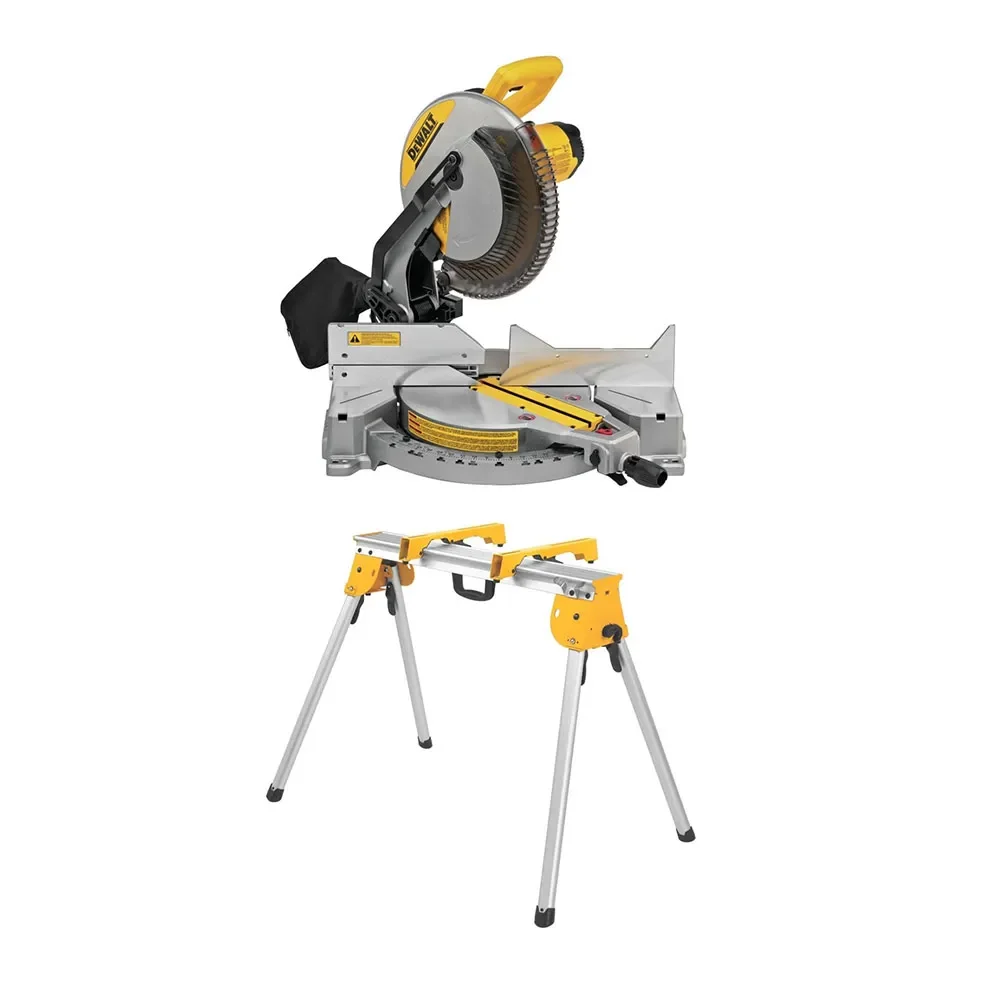 DEWALT 12-in 15-Amp Single Bevel Compound Miter Saw and Heavy Duty Work Stand with Miter Saw Mounting Brackets
