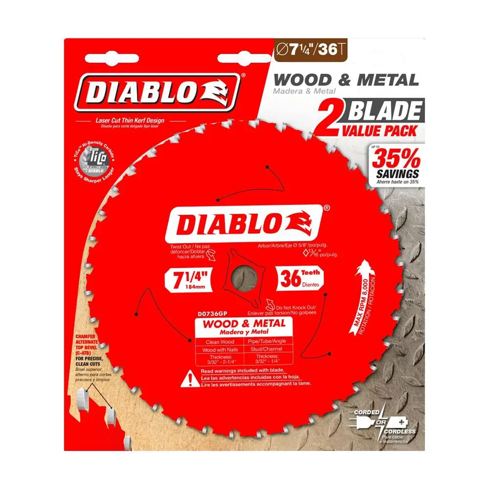Diablo Tools 7-1/4in 36-Tooth Framing Saw Blade 2pk