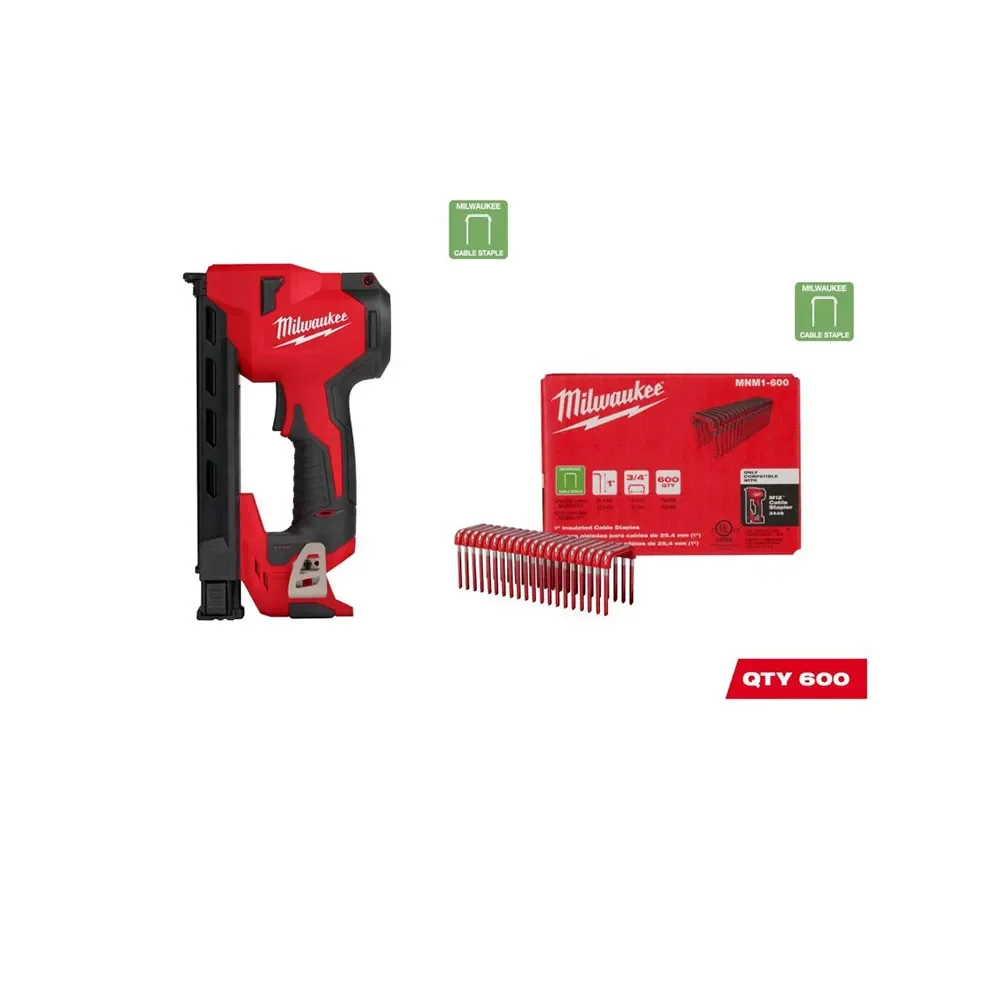 Milwaukee M12 Cable Stapler (Bare Tool) with 1inch Staples 600qty Bundle